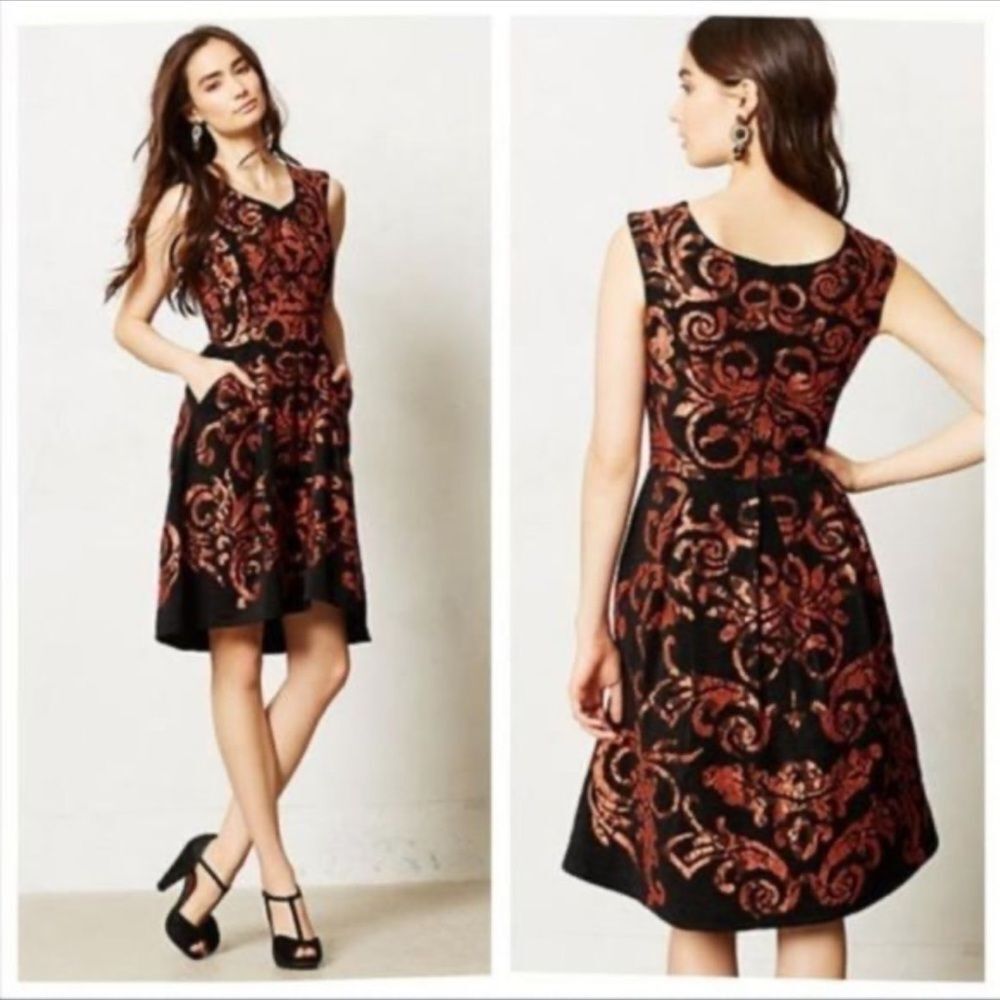 Anthropology Yoana Baraschi Black and Copper Embroidered High Low Dress